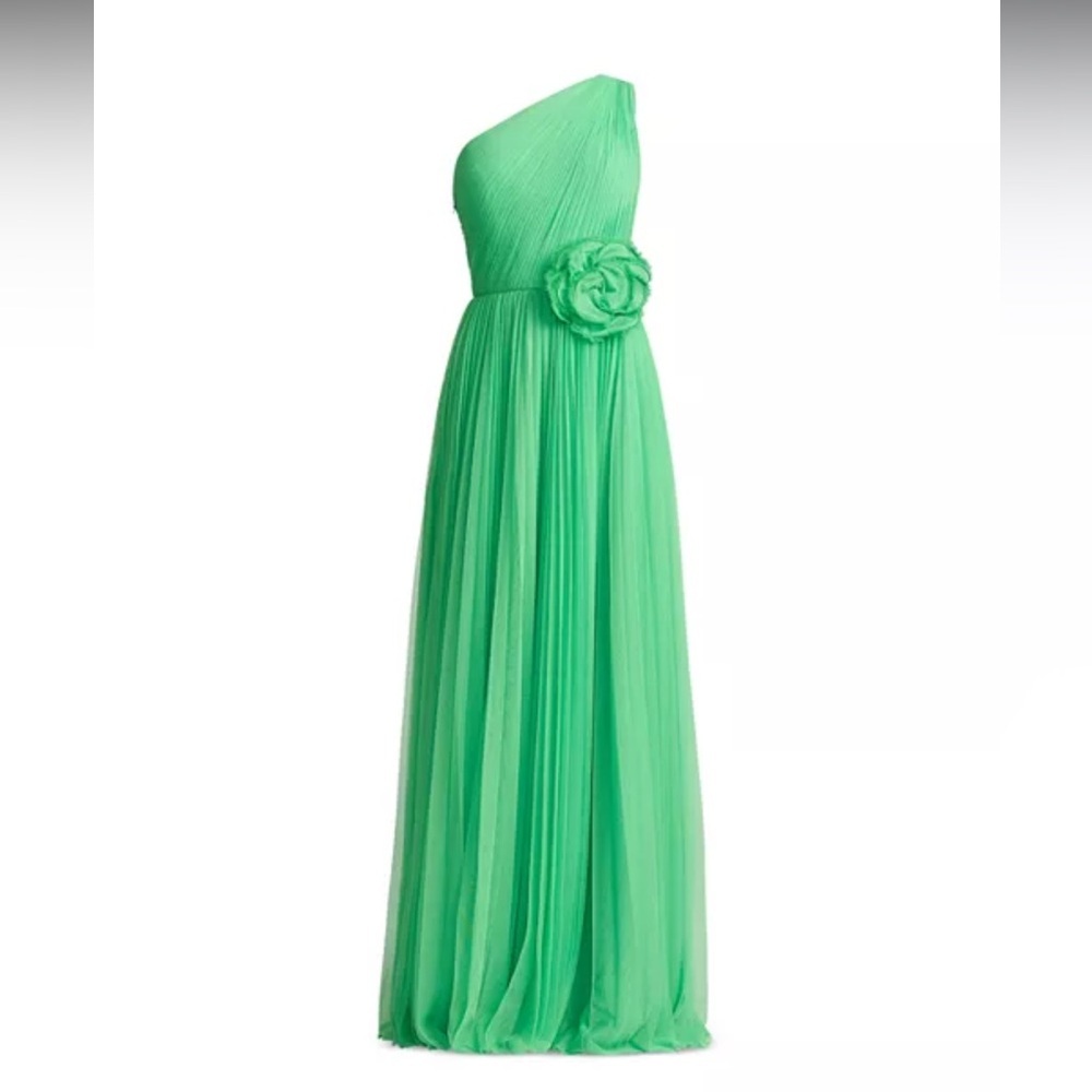 NWT Zac Posen One-Shoulder Rosette Pleated Gown Green Size 4 Evening Formal